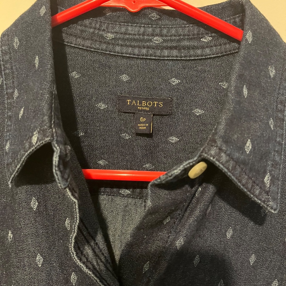 Talbots Denim Polka Dot Dress w/Belt Blue 6 Petite Office/Casual - Picture 5 of 9